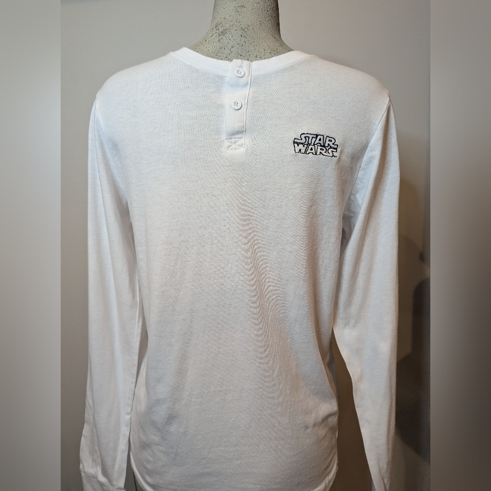 Star Wars Black Out Classic Logo Vintage Tee Size Small Long Sleeve White Henley - Picture 2 of 7